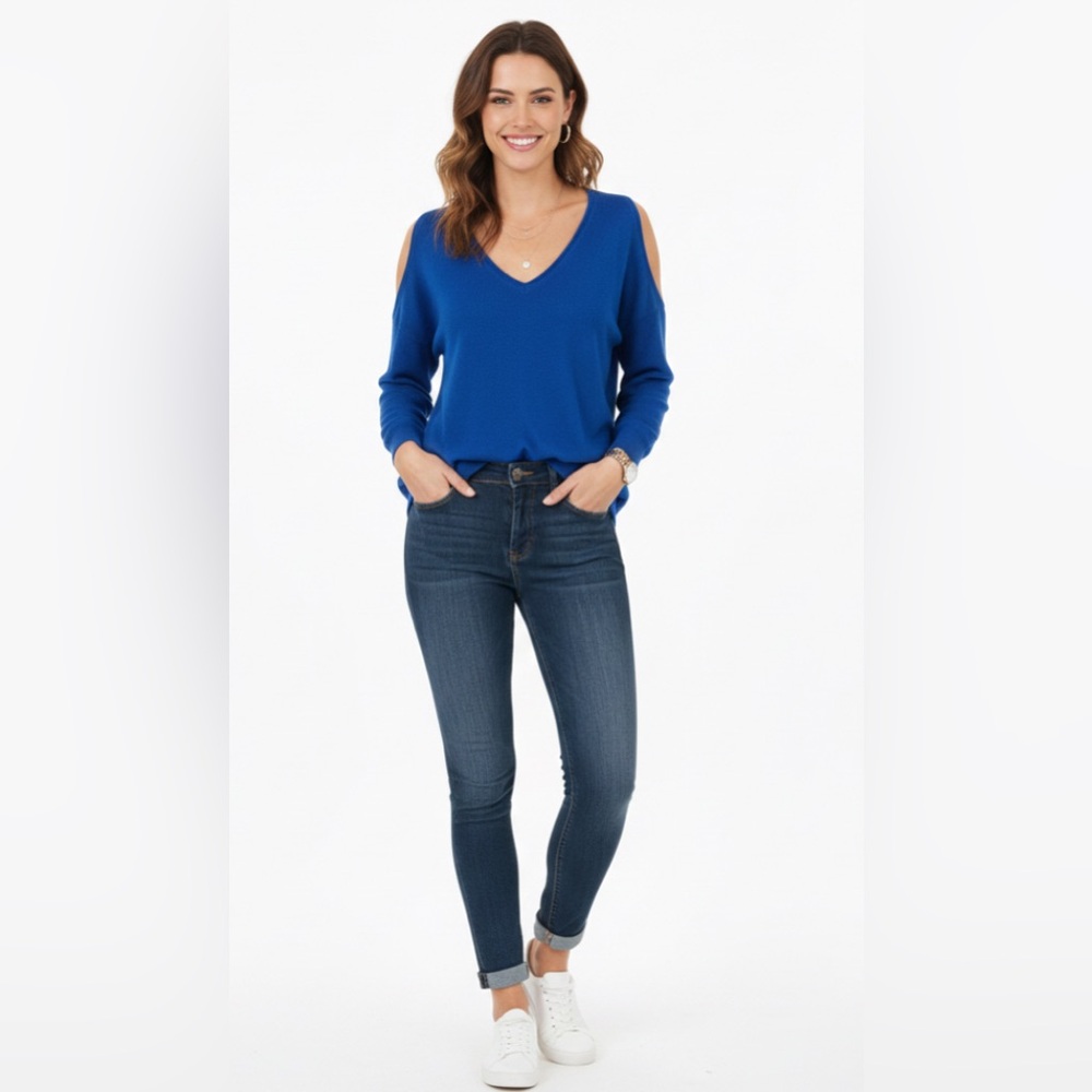 New York and Co Blue Cold Shoulder Sweater
